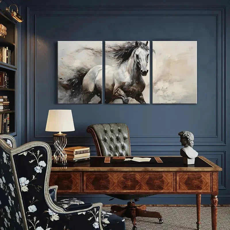 3pcs Elegant Horse Art Abstract Painting Metal Print Ready to Hang Art - Bella Home Decor
