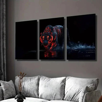 3pcs Stunning Fiery Tiger on Water Painting Wall Art Set Canvas Unframed - High Quality Print 100% Australian Made Wall Canvas
