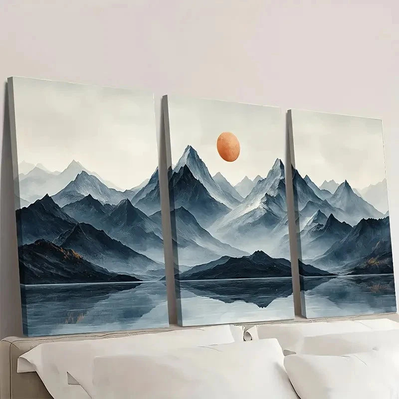 3pcs Mountain Landscape Triptych Black White E  Wall Art Set Canvas Framed 60x90cm - High Quality Print 100% Australian Made Wall Canvas Ready to Hang