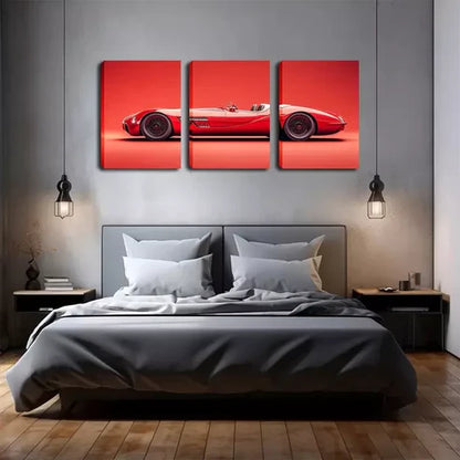 3pcs Vintage Red Sports Car Canvas Print Wall Art Canvas Unframed - High Quality Print 100% Australian Made Wall Canvas