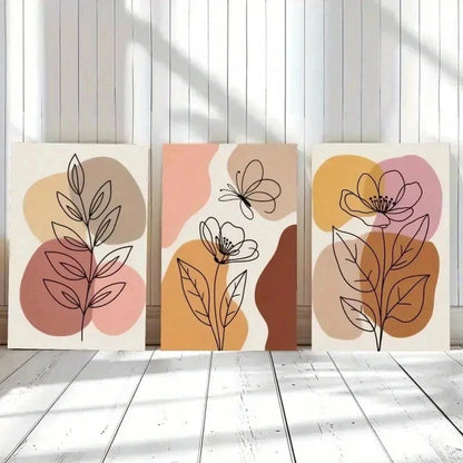 3pcs Abstract Shapes, Flowers, Butterfly  Wall Art Set Canvas Framed 50x70cm - High Quality Print 100% Australian Made Wall Canvas Ready to Hang - Bella Home Decor