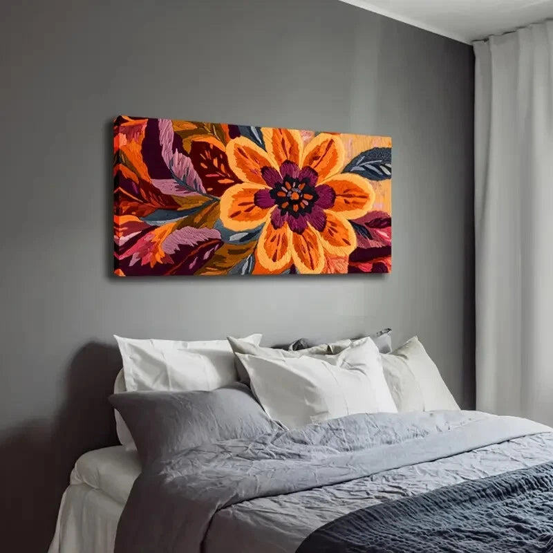 Purple & Green Flower Design Wall Art Canvas Office Home Room Framed 120x60cm - Bella Home Decor