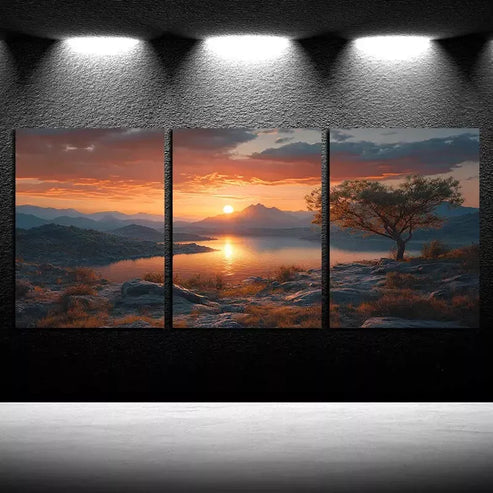 3pcs Sunset Lake Canvas Framed 60X90cm - High Quality Print 100% Australian Made Wall Canvas Ready to Hang