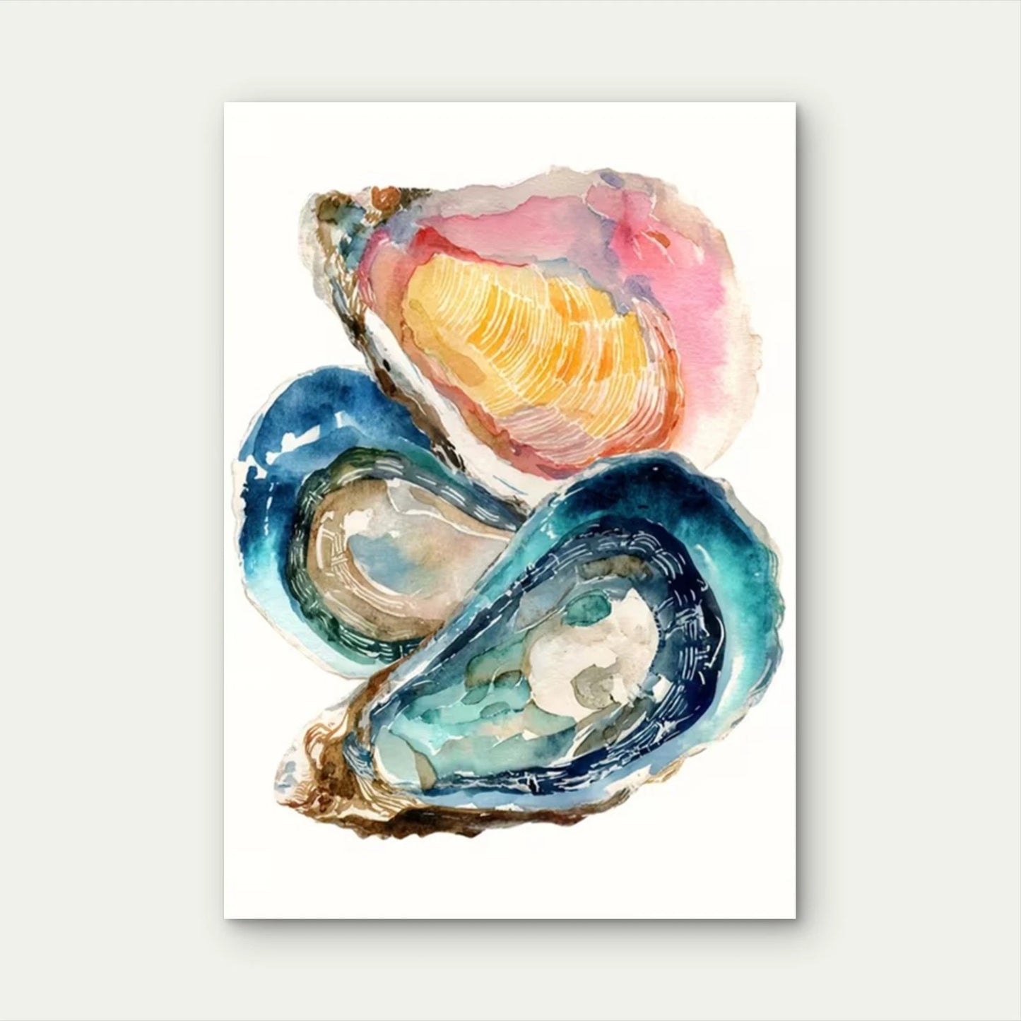 Coastal Watercolor, Beach Sea Shell 60x90cm Metal Print Ready to Hang