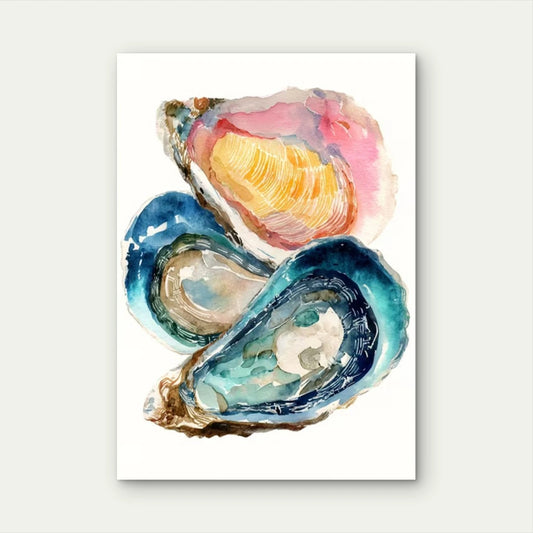 Coastal Watercolor, Beach Sea Shell 60x90cm Metal Print Ready to Hang