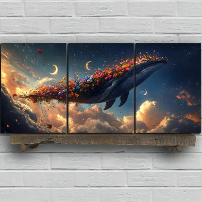 3pcs Beautiful Whale Moon White Clouds Metal Print Ready to Hang Art - Bella Home Decor