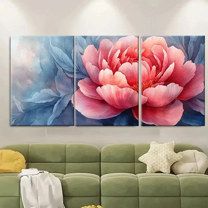3pcs Watercolor Peony Painting Elegant BI  Wall Art Set Canvas Framed 40x60cm - High Quality Print 100% Australian Made Wall Canvas Ready to Hang