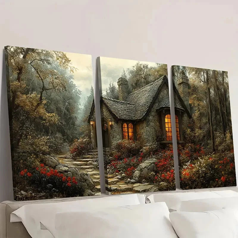 3pcs Summerhouse  Giclee Fine Art  French SG   Framed Wall Art Set Canvas Framed 50x70cm - High Quality Print 100% Australian Made Wall Canvas Ready to Hang