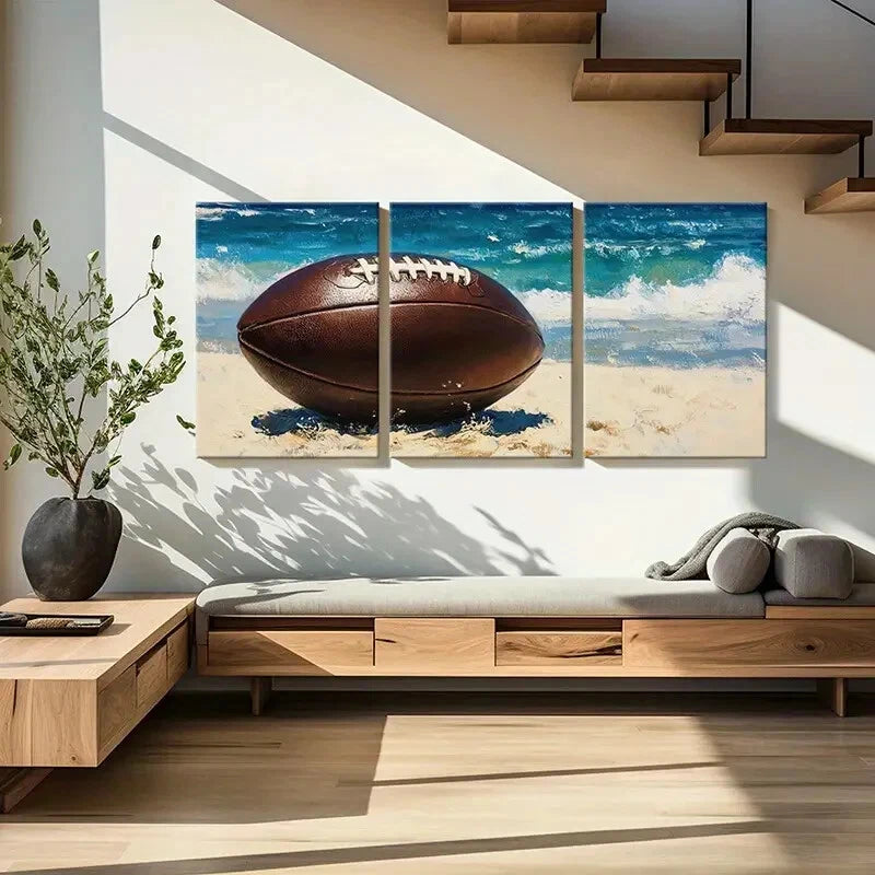 3pcs Ocean Waves Football Art Rugby Sports Theme Metal Print Ready to Hang Art - Bella Home Decor