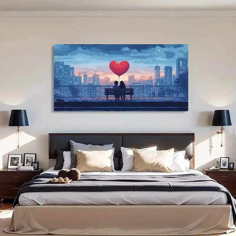 Romantic Cityscape Love Night Wall Art Canvas Office Home Room Framed 120x60cm - Bella Home Decor