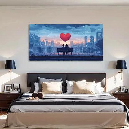 Romantic Cityscape Love Night Wall Art Canvas Office Home Room Framed 120x60cm - Bella Home Decor