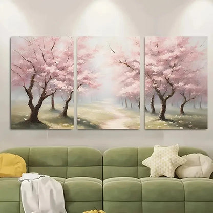 3pcs Vibrant Pink Sakura Trees in Full Bloom Metal Print Ready to Hang Art