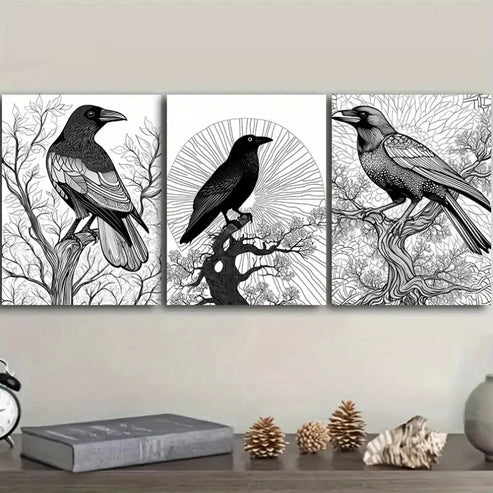 3pcs The psychic Crow Wall Art Set Canvas Unframed - High Quality Print 100% Australian Made Wall Canvas