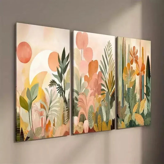 3pcs Tropical Jungle & Botanical Abstracts Wall Art Set Canvas Framed 50x70cm - High Quality Print 100% Australian Made Wall Canvas Ready to Hang