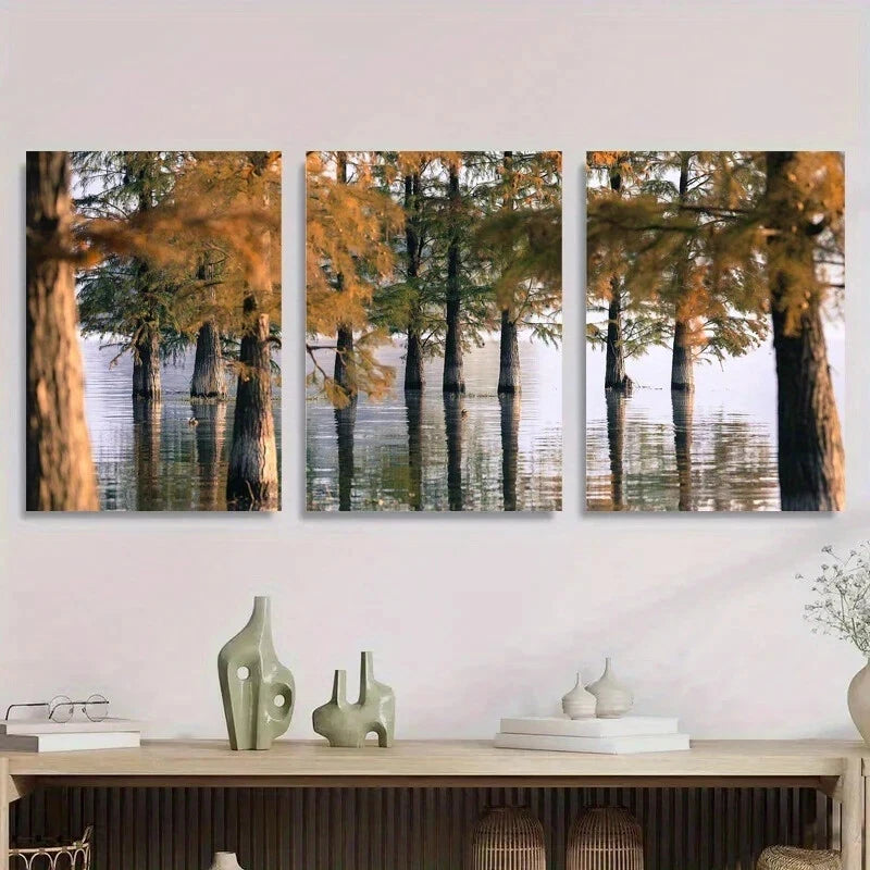 3pcs Tranquil Autumn Trees Nature Metal Print Ready to Hang Art