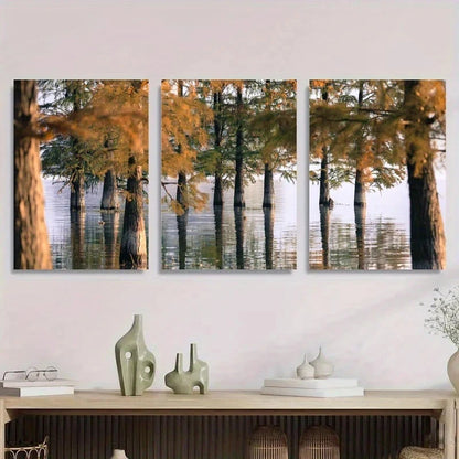 3pcs Tranquil Autumn Trees Nature Metal Print Ready to Hang Art