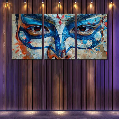 3pcs Vibrant Peking Opera Mask Design Wall Art Set Canvas Framed 50x70cm - High Quality Print 100% Australian Made Wall Canvas Ready to Hang