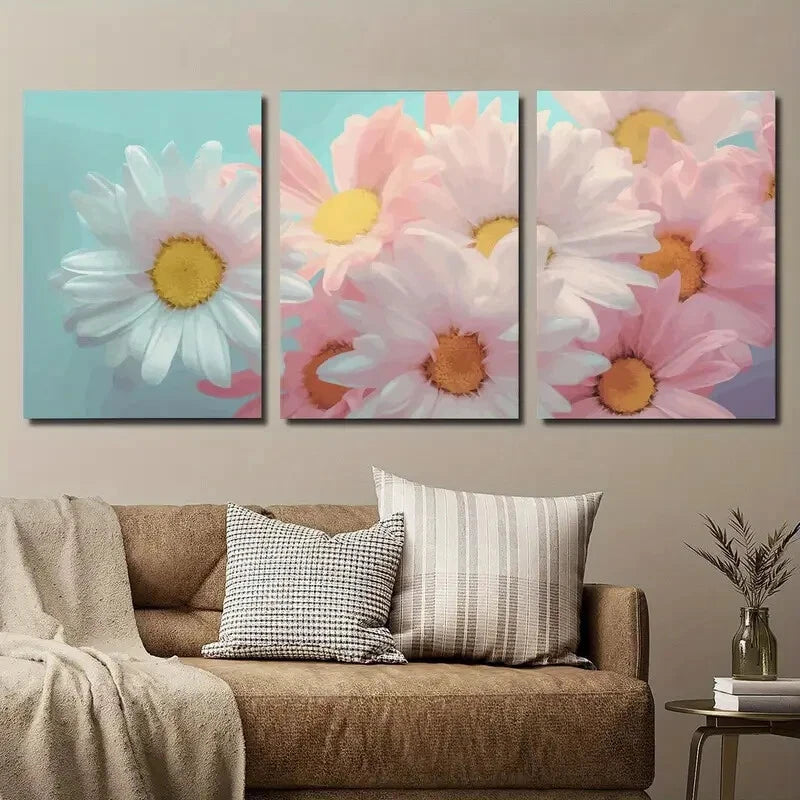 3pcs Vibrant Pink & White Daisies Décor Perfect Wall Art Set Canvas Framed 40x60cm - High Quality Print 100% Australian Made Wall Canvas Ready to Hang - Bella Home Decor