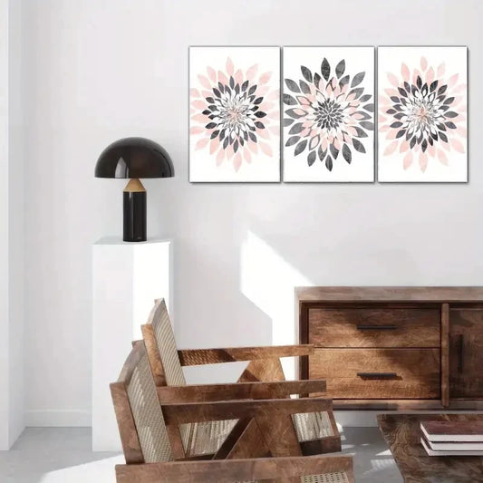 3pcs Divergent Pattern Flowers Minimalist Style Metal Print Ready to Hang Art