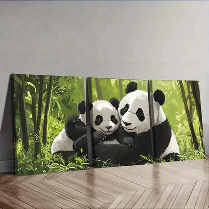 3pcs Cute panda family Wall Art Set Canvas Unframed - High Quality Print 100% Australian Made Wall Canvas - Bella Home Decor