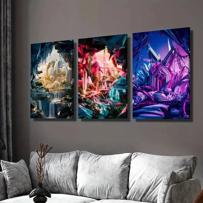 3pcs Sci-Fi Fantasy Landscape Theme Wall Art Set Canvas Unframed - High Quality Print 100% Australian Made Wall Canvas