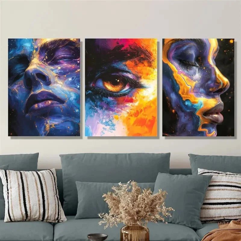 3pcs Fantasy character face illustration Metal Print Ready to Hang Art