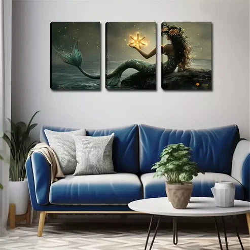 3pcs Magic Mermaid, Paint Wall Art Canvas Unframed - High Quality Print 100% Australian Made Wall Canvas
