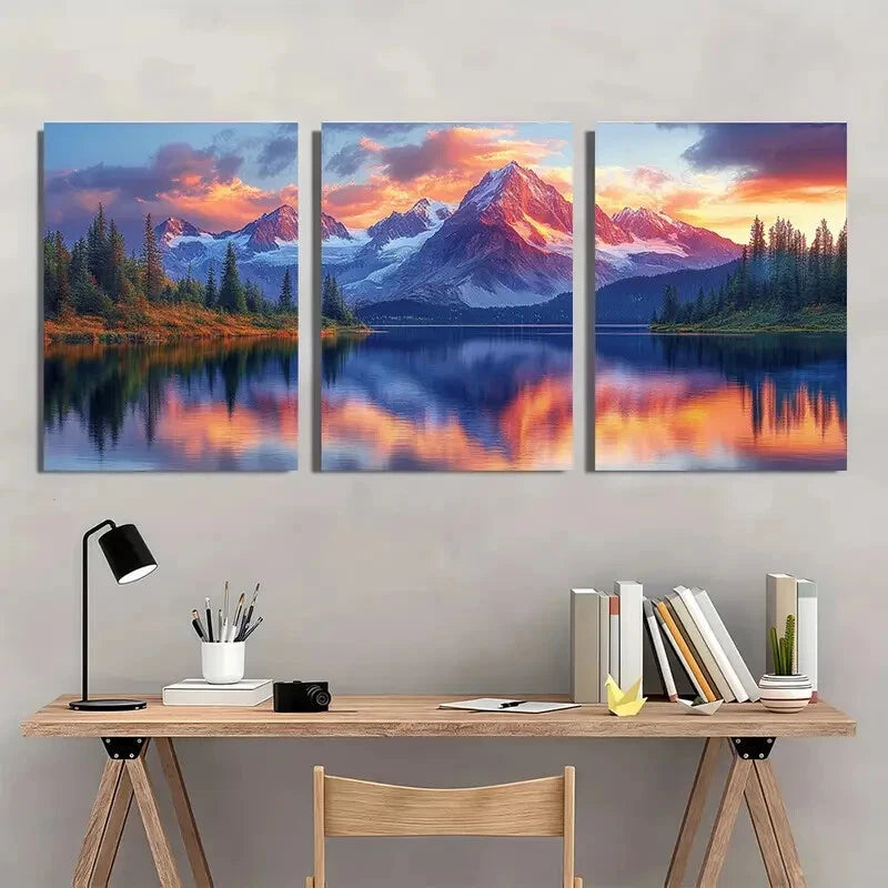 3pcs Sunset Mountain Landscape Lake Mountain Metal Print Ready to Hang Art