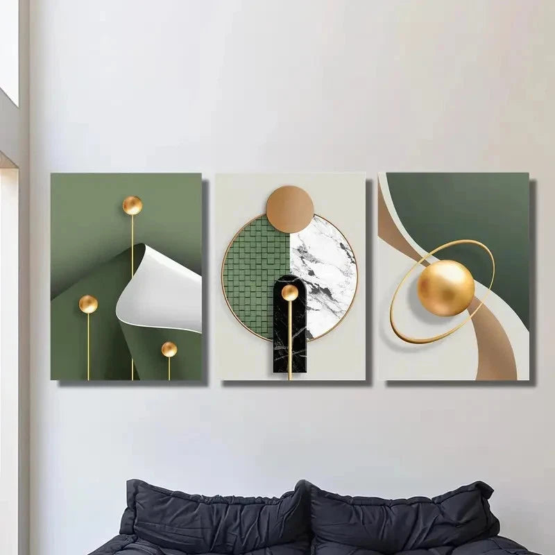 3pcs Abstract Luxury Golden Geometry Printing Metal Print Ready to Hang Art - Bella Home Decor