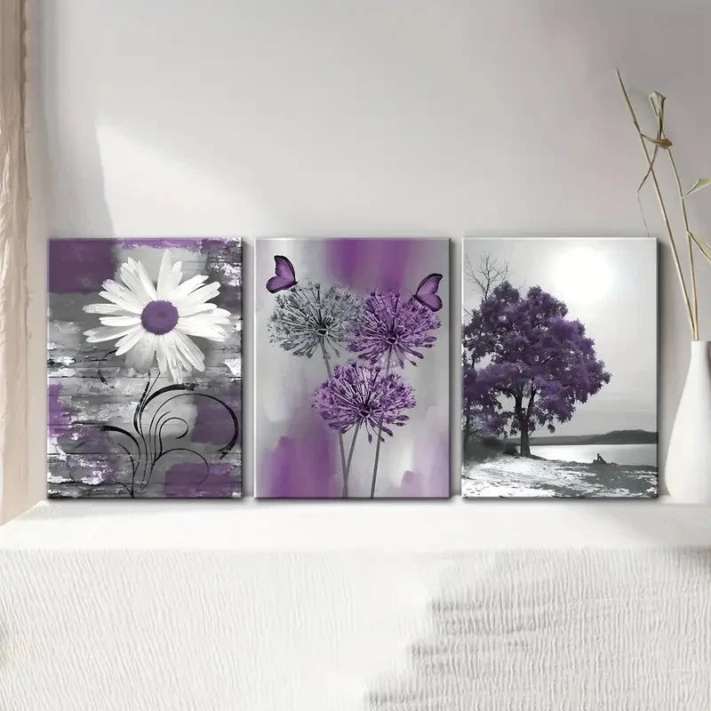3pcs Dandelion Daisy Tree Butterfly Metal Print Ready to Hang Art