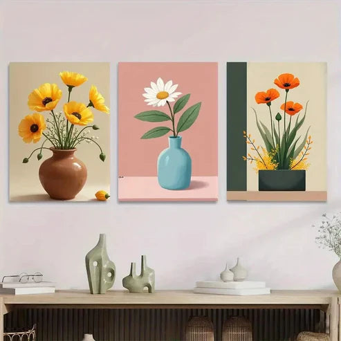 3pcs Vibrant Flower Paintings modern Floral Wall Art Set Canvas Unframed - High Quality Print 100% Australian Made Wall Canvas