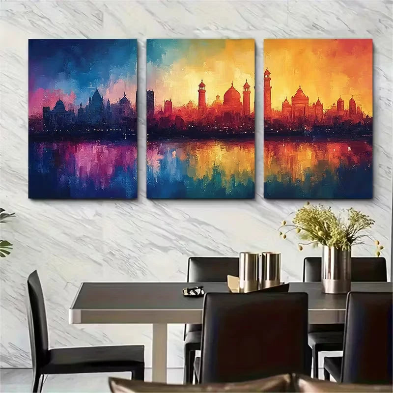 3pcs Colorful Delhi Skyline Metal Print Ready to Hang Art - Bella Home Decor
