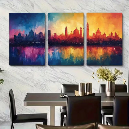 3pcs Colorful Delhi Skyline Metal Print Ready to Hang Art - Bella Home Decor