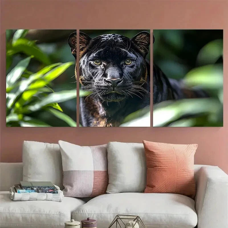 3pcs Majestic Black Panther Wildlife Photography Metal Print Ready to Hang Art - Bella Home Decor