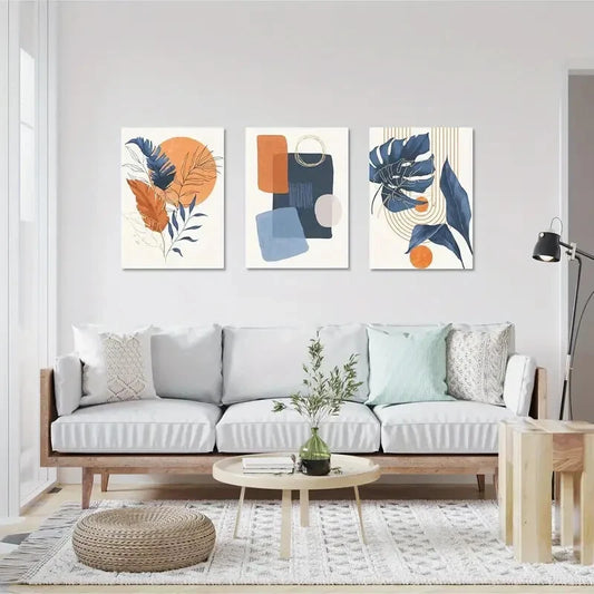 3pcs Mid Century Modern Minimalist Metal Print Ready to Hang Art