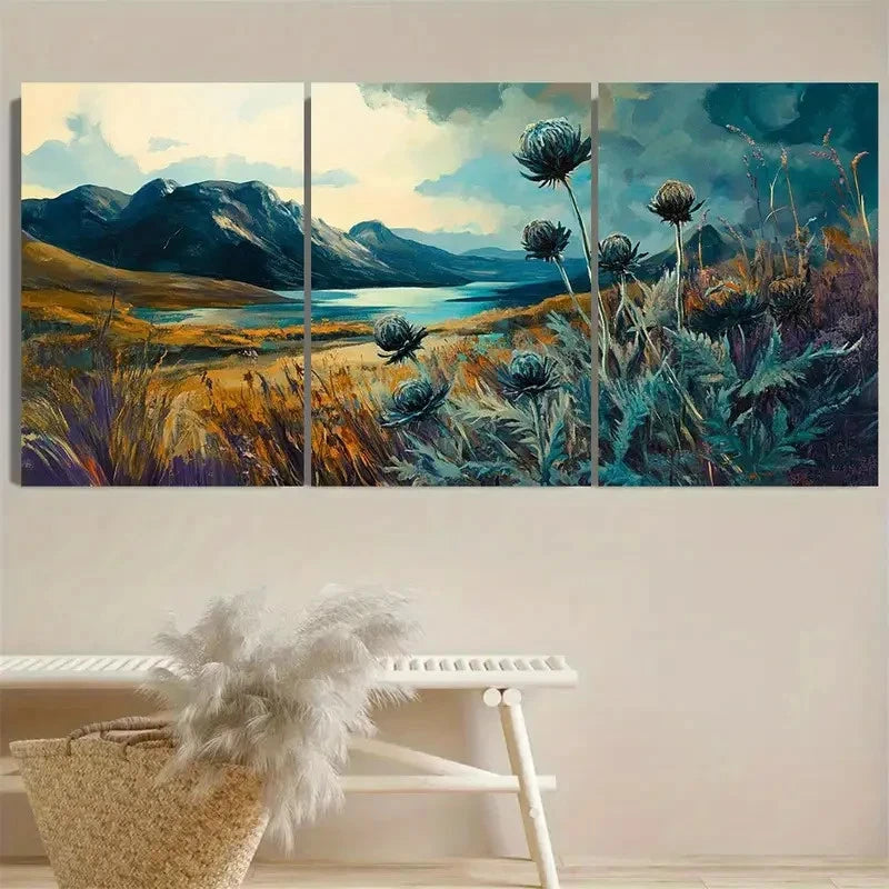 3pcs Thistle Contemporary Wall Art Set Canvas Framed 50x70cm - High Quality Print 100% Australian Made Wall Canvas Ready to Hang - Bella Home Decor