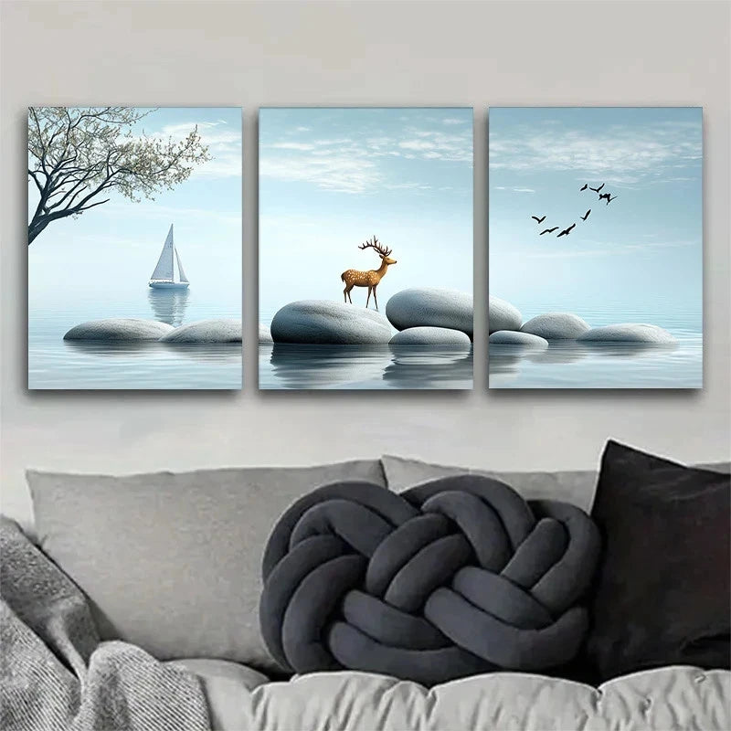 3pcs Seaside Serenity Scene Nature Metal Print Ready to Hang Art - Bella Home Decor
