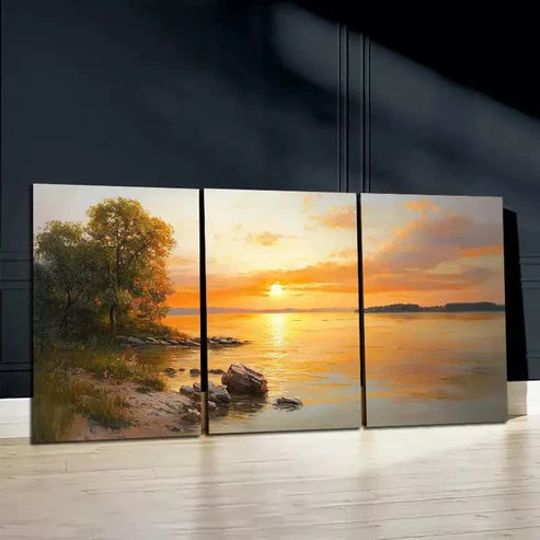 3pcs Sunset Lake Canvas Framed 60x90cm - High Quality Print 100% Australian Made Wall Canvas Ready to Hang