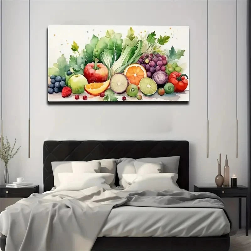 Vibrant Fruits And Vegetables Wall Art Canvas Office Home Room Framed 120x60cm
