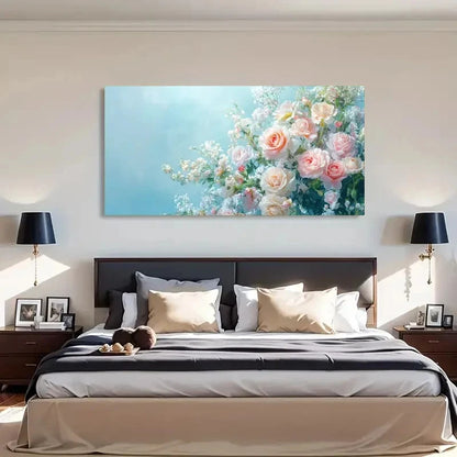 Peach Design On A Blue Backdrop Wall Art Canvas Office Home Room Framed 120x60cm - Bella Home Decor