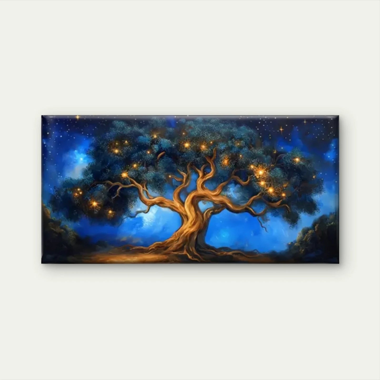 Night Tree Star Blue Sky Wall Art Canvas Office Home Room Framed 120x60cm