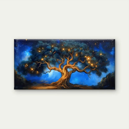 Night Tree Star Blue Sky Wall Art Canvas Office Home Room Framed 120x60cm