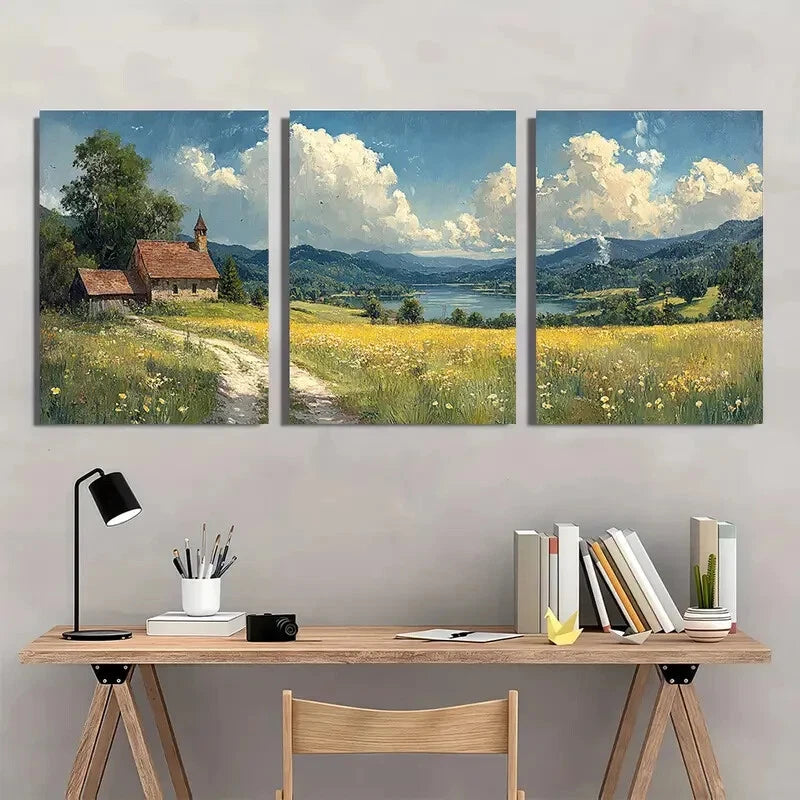 3pcs Housatonic Valley Landscape Art Painting Metal Print Ready to Hang Art - Bella Home Decor