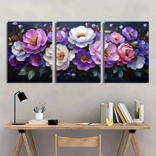3pcs Elegant Floral Peony & Lupine Flowers Wall Art Set Canvas Framed 50x70cm - High Quality Print 100% Australian Made Wall Canvas Ready to Hang