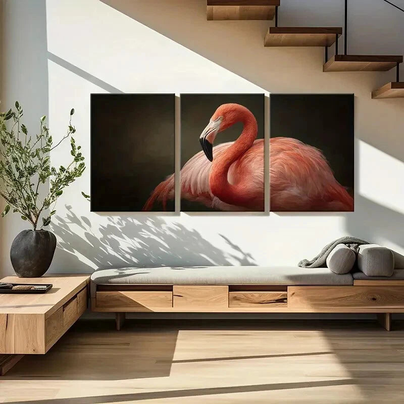 3pcs Artistic Flamingo Elegant Feather Texture Metal Print Ready to Hang Art - Bella Home Decor