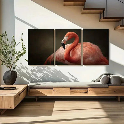 3pcs Artistic Flamingo Elegant Feather Texture Metal Print Ready to Hang Art - Bella Home Decor