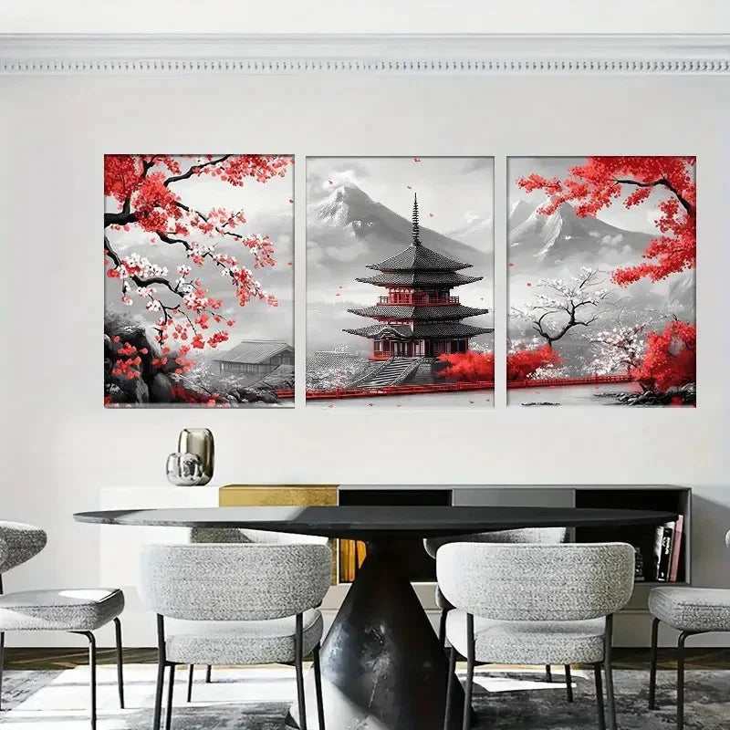 3pcs Asian Theme Modern Ink Print Metal Print Ready to Hang Art - Bella Home Decor