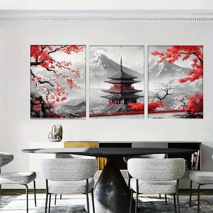 3pcs Asian Theme Modern Ink Print Metal Print Ready to Hang Art - Bella Home Decor