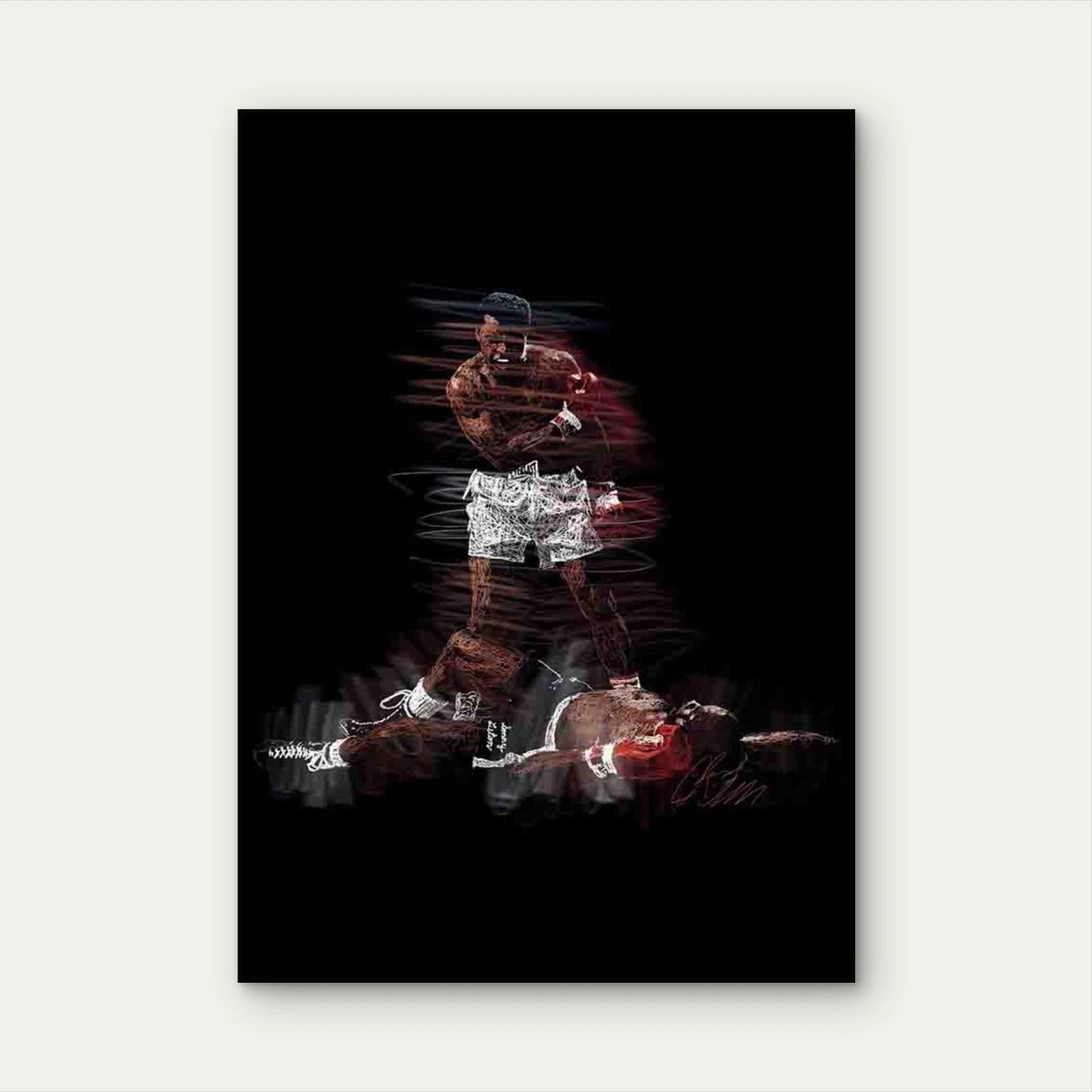 Triumphant Boxer Defeats Fallen Opponent 40x60cm Metal Print Ready to Hang - Bella Home Decor