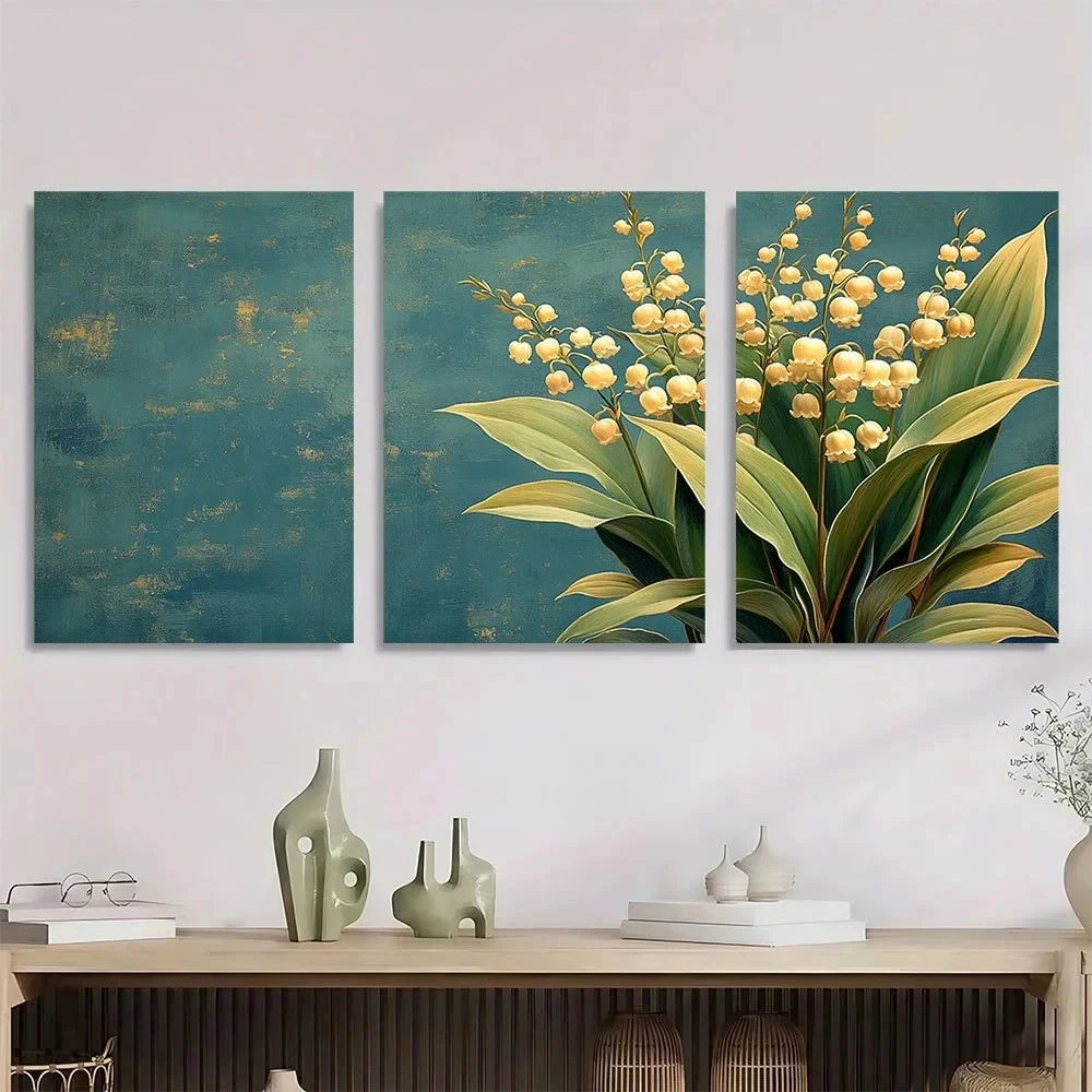 3pcs Vintage Lily of the Valley Botanical Metal Print Ready to Hang Art - Bella Home Decor